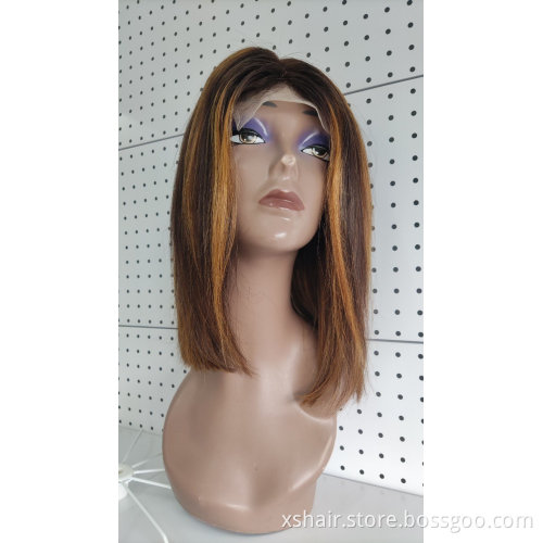 Hot Selling Lace Front Afro Honey Blonde Highlighted Full Bob Wig Human Hair Ombre Human Hair Wig With Bang